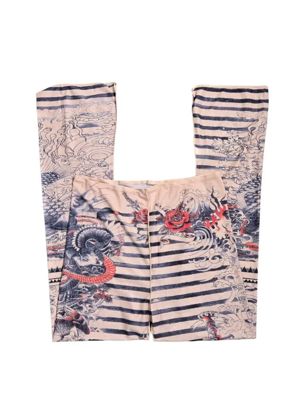 NWT | Sheer Tattoo Print Sleeveless Bodysuit & Striped Pants Set | XL - Picture 6 of 8